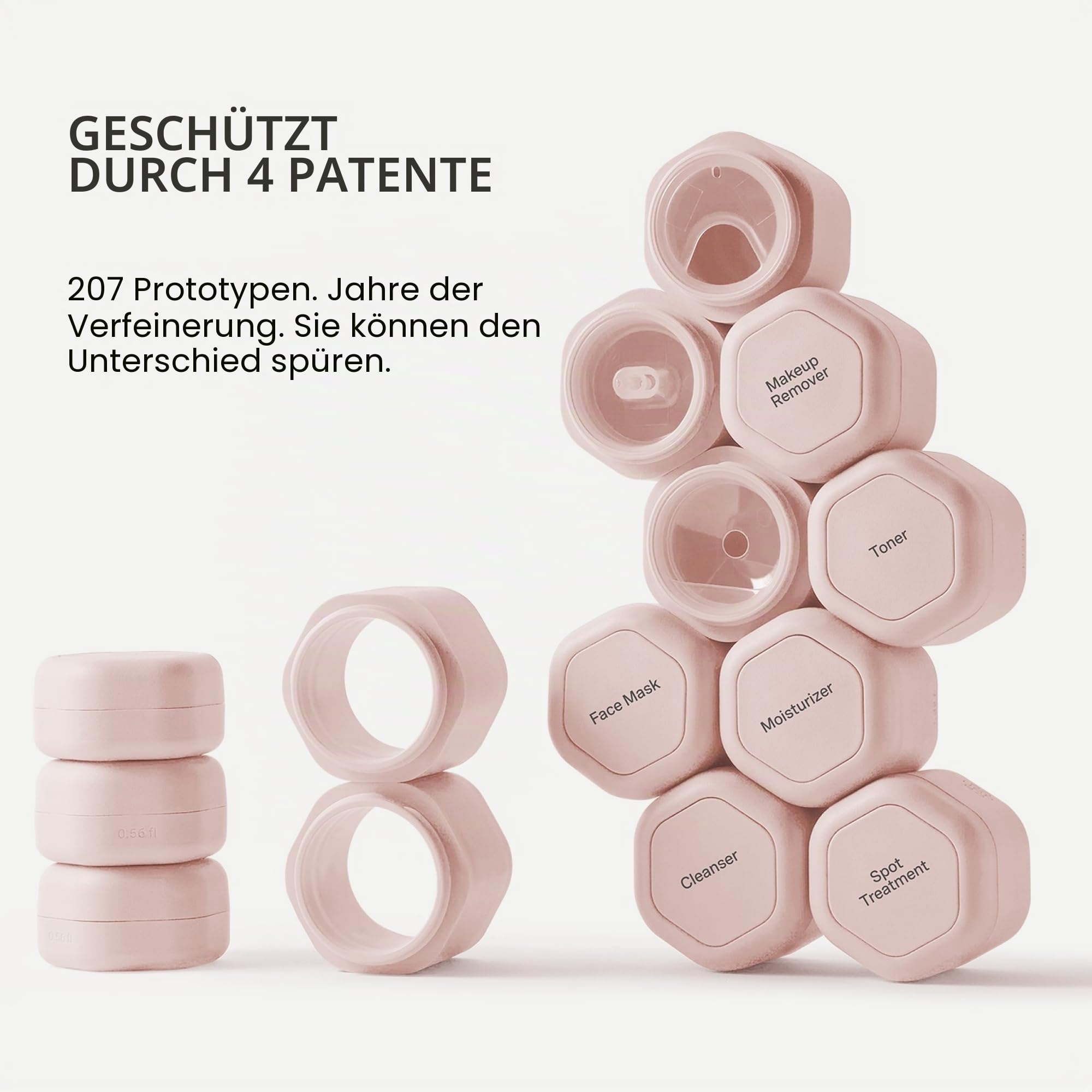 Cadence Reisebehälter – komplettes Hautpflege-Set – magnetische Behälter mit Deckel, Reiseutensilien für Damen/Herren – 2 kleine (15,9 g), 4 mittelgroße Kapseln (37,4 g) und Verlängerung (40,5 g