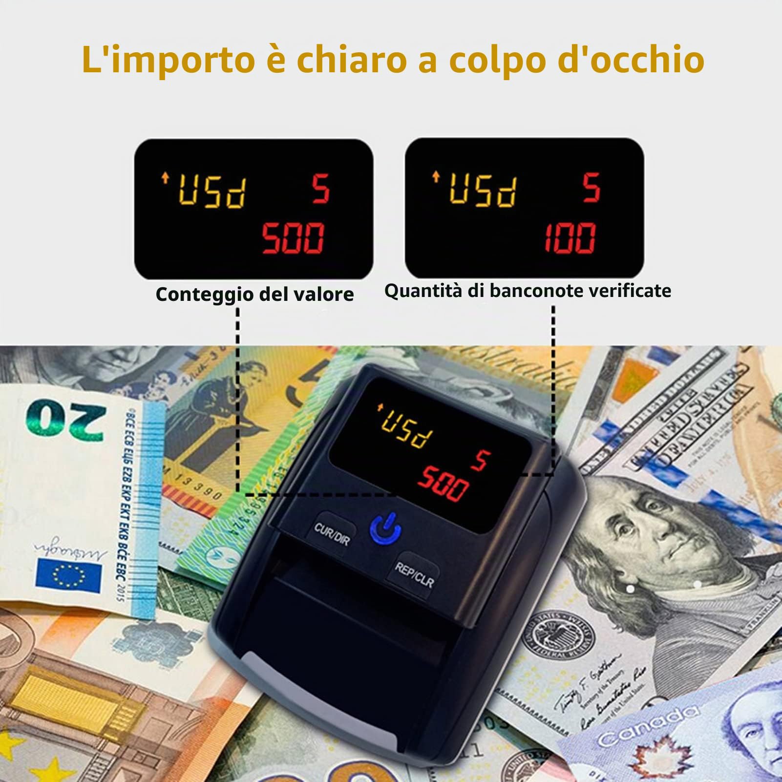 Bisofice Contatore di banconote Euro Rilevatore di banconote false banconote Rilevamento automatico di argento tramite UV MG IR Immagini qualità della carta, spessore della dimensione per EURO Dollar