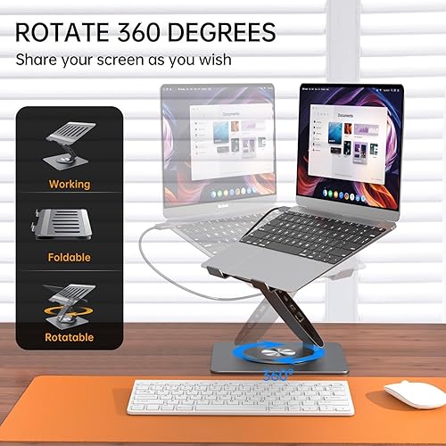 Miniatura 3 de Estación de acoplamiento para laptop MacBook ProAirDellHPSurface HC 11 en 1 USB C Hub giratorio de 360 con concentrador USB 4K HDMI USB 3.0 PD100W