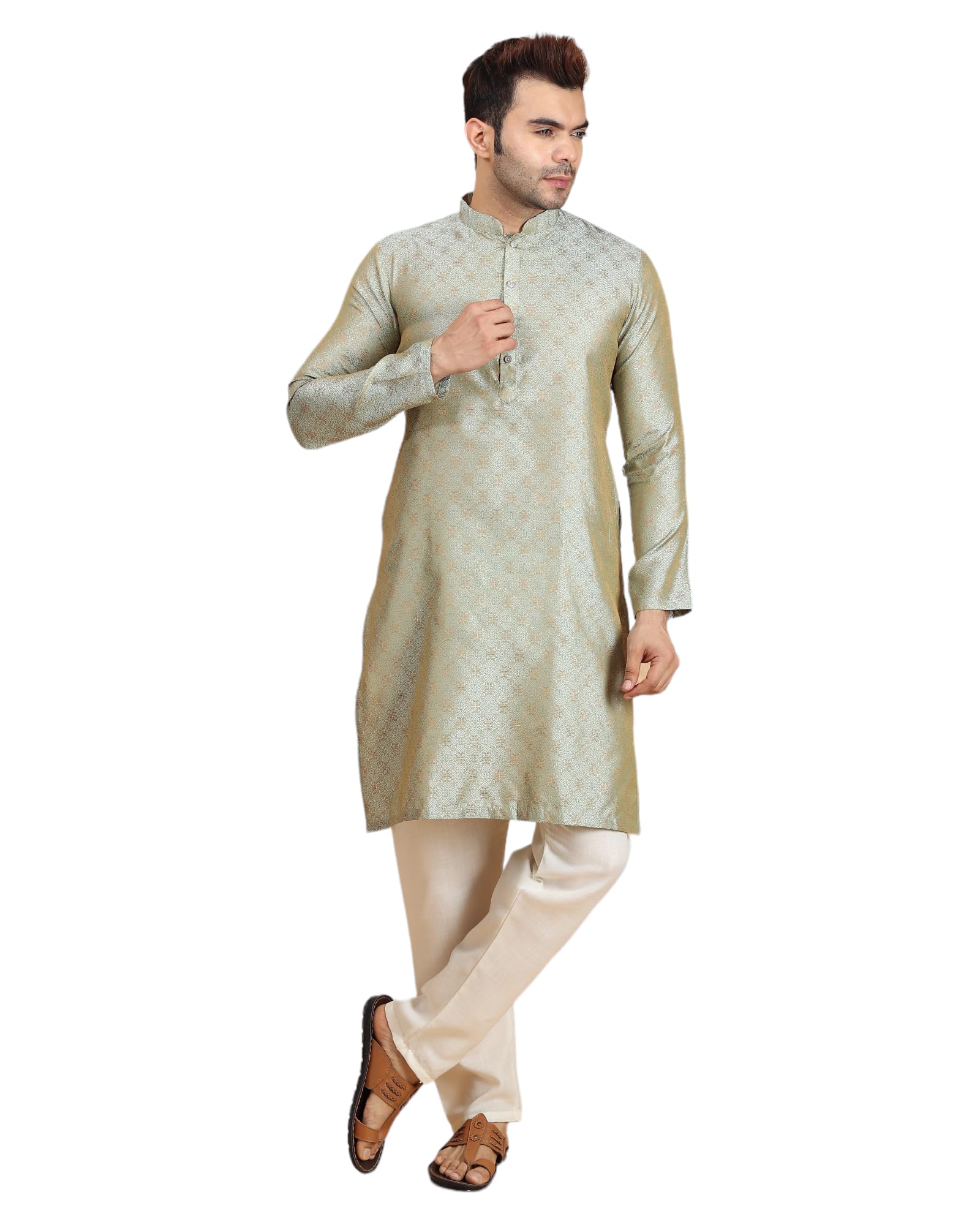 Men Jacquard Self Design Kurta Pyjama Set-image-41