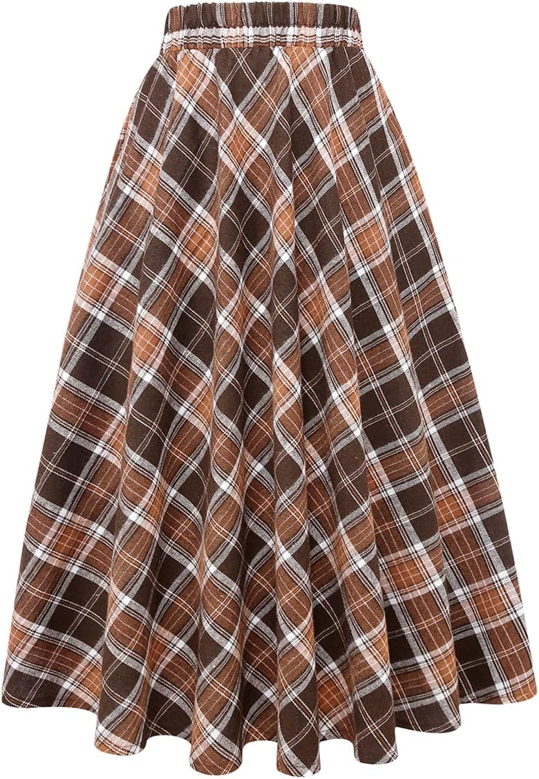 チェック柄ラッフルミディ／スカート｜INGNI(イング) 公式通販｜INGNI STORE IDEALSANXUN レディース 格子柄スカート ゴムウエスト Aライン ミディプリーツスカート, ブラウン, Large