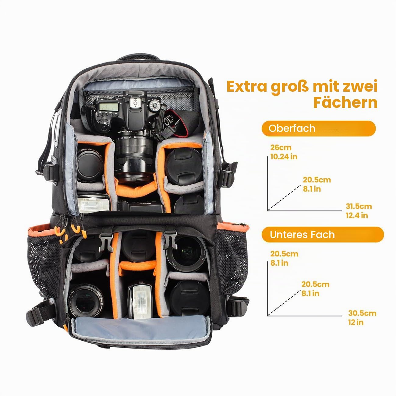 TARION Kamerarucksack Fotorucksack Groß 2-in-1 mit Extra Kameratasche für Spiegelreflex D-SLR(27 Liter, Schwarz)