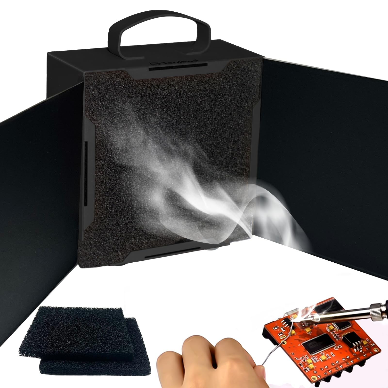 Extractor de humos de soldadura ToolBud mejorado con solapas magnéticas extraíbles | Absorbedor de humo de soldadura portátil de alta eficiencia para soldadura, bricolaje y arte | Diseño compacto para