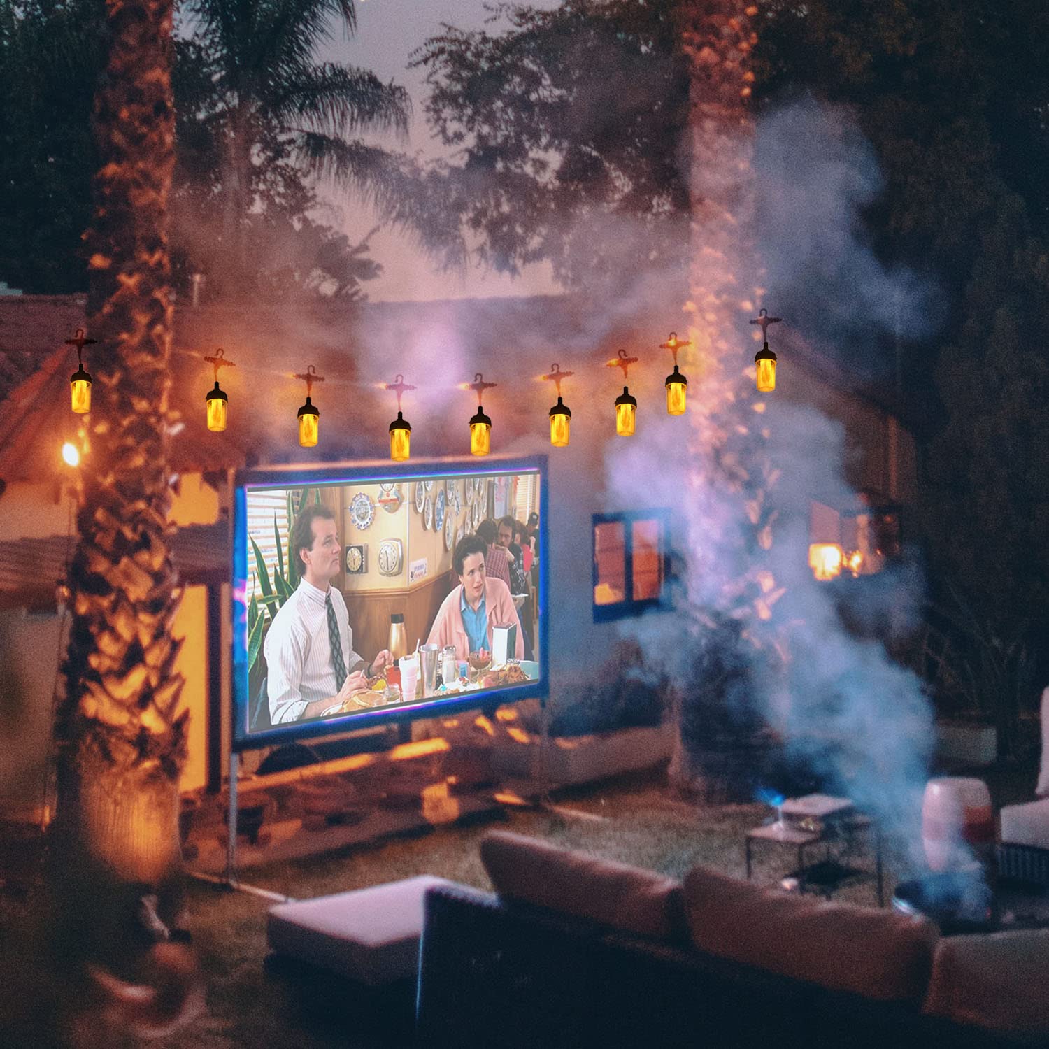 Guirnalda de luces parpadeantes para decoración de Halloween al aire libre, LED de 23 pies para exterior, jardín enchufable, patio trasero conectable, 10 faroles y ganchos decorativos para cafetería