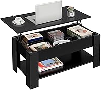Yaheetech Lift Top Coffee Table with Hidden Storage Shelf - 39in Black Wooden Living Room Table for Small Spaces