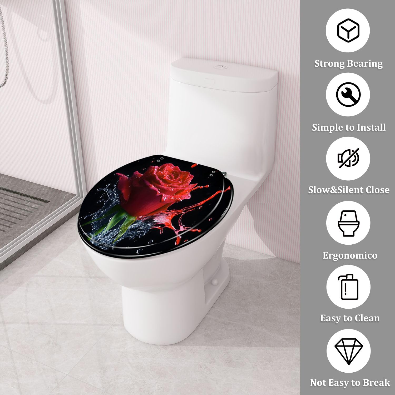 Asiento de inodoro redondo de resina para uso en el baño.