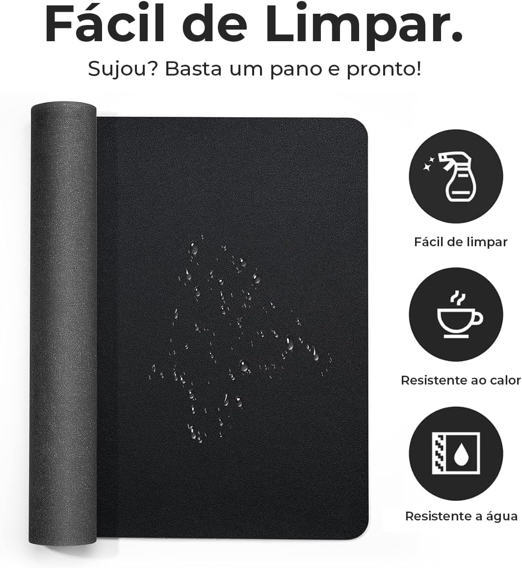 Mouse Pad Pequeno 20x20 Couro Costura Reforçada Preto Antiderrapante Ergonômico