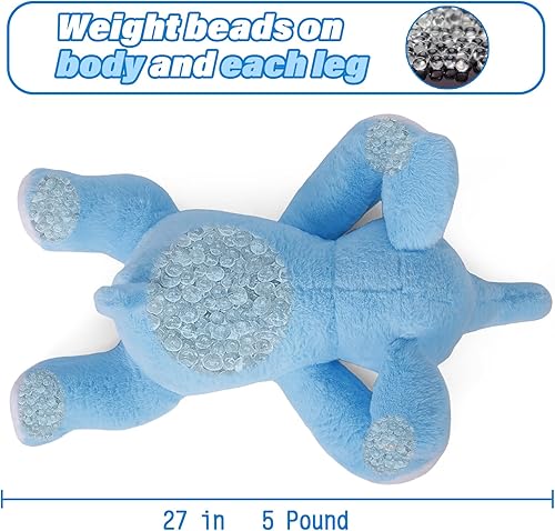 Miniatura 3 de JellyMallow Animales de peluche de elefante con peso de 27 pulgadas, color azul, almohada de felpa de elefante gigante abrazable para niños y adultos