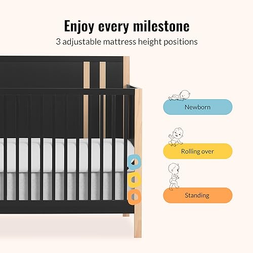 Miniatura 6 de Dream On Me Soho - Cuna convertible en negro mate vintage, certificado JPMA y Greenguard Gold, fabricada con madera de pino sostenible de Nueva