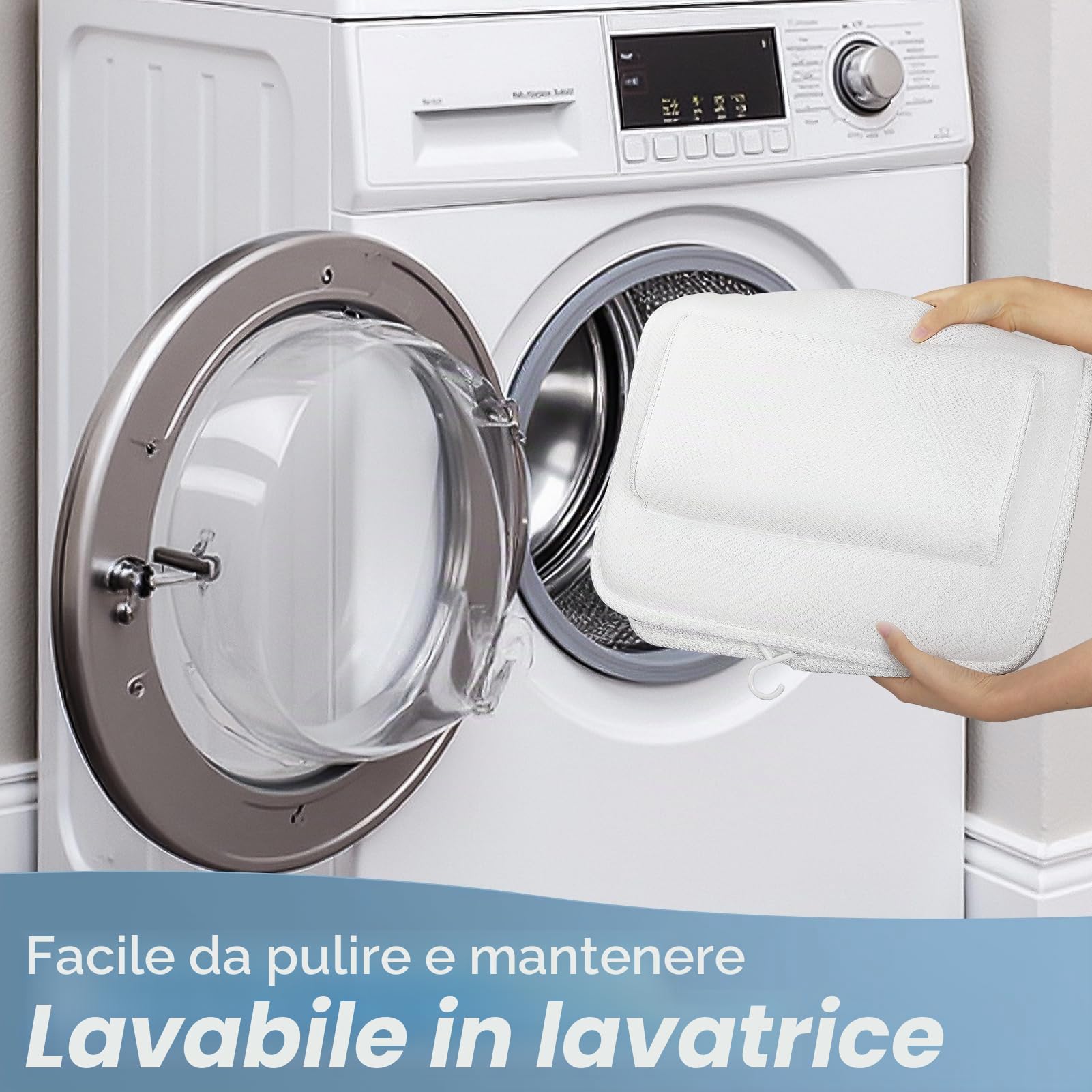 Cuscino Vasca da Bagno per Tutto il Corpo 123×40cm, Cuscino da Bagno con Ventose e Poggiatesta per Persone alte 160-180cm, Supporta Collo, Schiena e Gambe, Tessuto Traspirante in Rete 3D