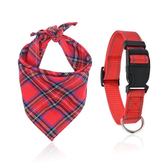 TYFGRT 1 Babero A Cuadros para Mascotas Y 1 Collar para Perro, Toalla De Saliva para Mascotas
