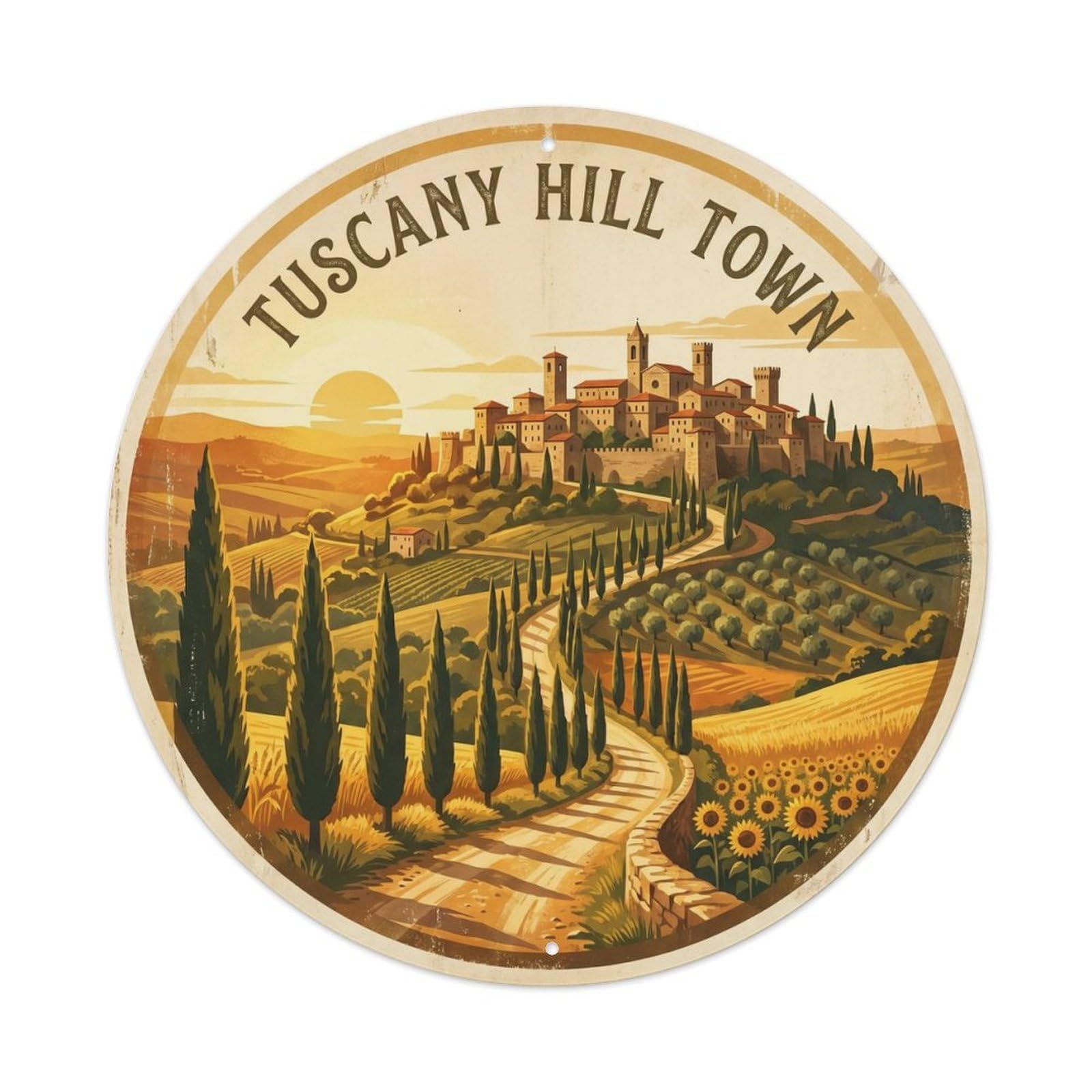 Retro Tuscany Italy Hill Heritage City Travel Metal Tin Sign