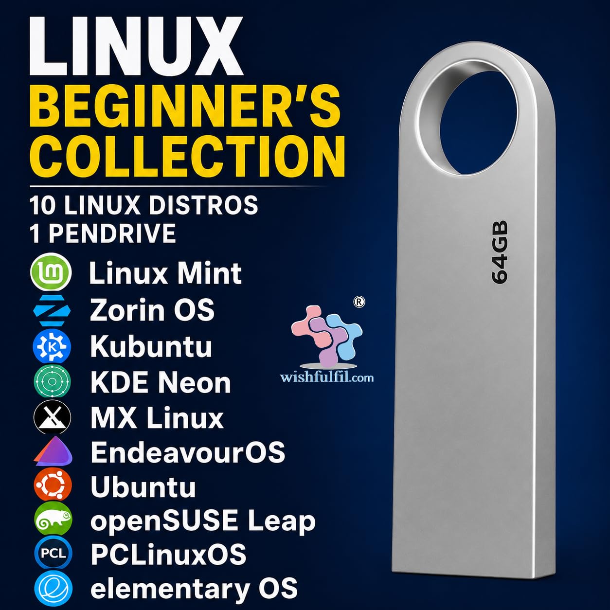 Wishfulfil 10-in-1 Linux Beginner's Collection Live Bootable Installation (64GB) – Linux Mint, Zorin OS, Kubuntu, KDE Neon, MX Linux, EndeavourOS, Ubuntu, openSUSE, PCLinuxOS & elementary OS-picture-10
