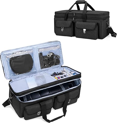 Yarwo Estuche de transporte de trípode de doble capa de 23.6 pulgadas de largo, bolsa de almacenamiento de equipo de estudio fotográfico compatible