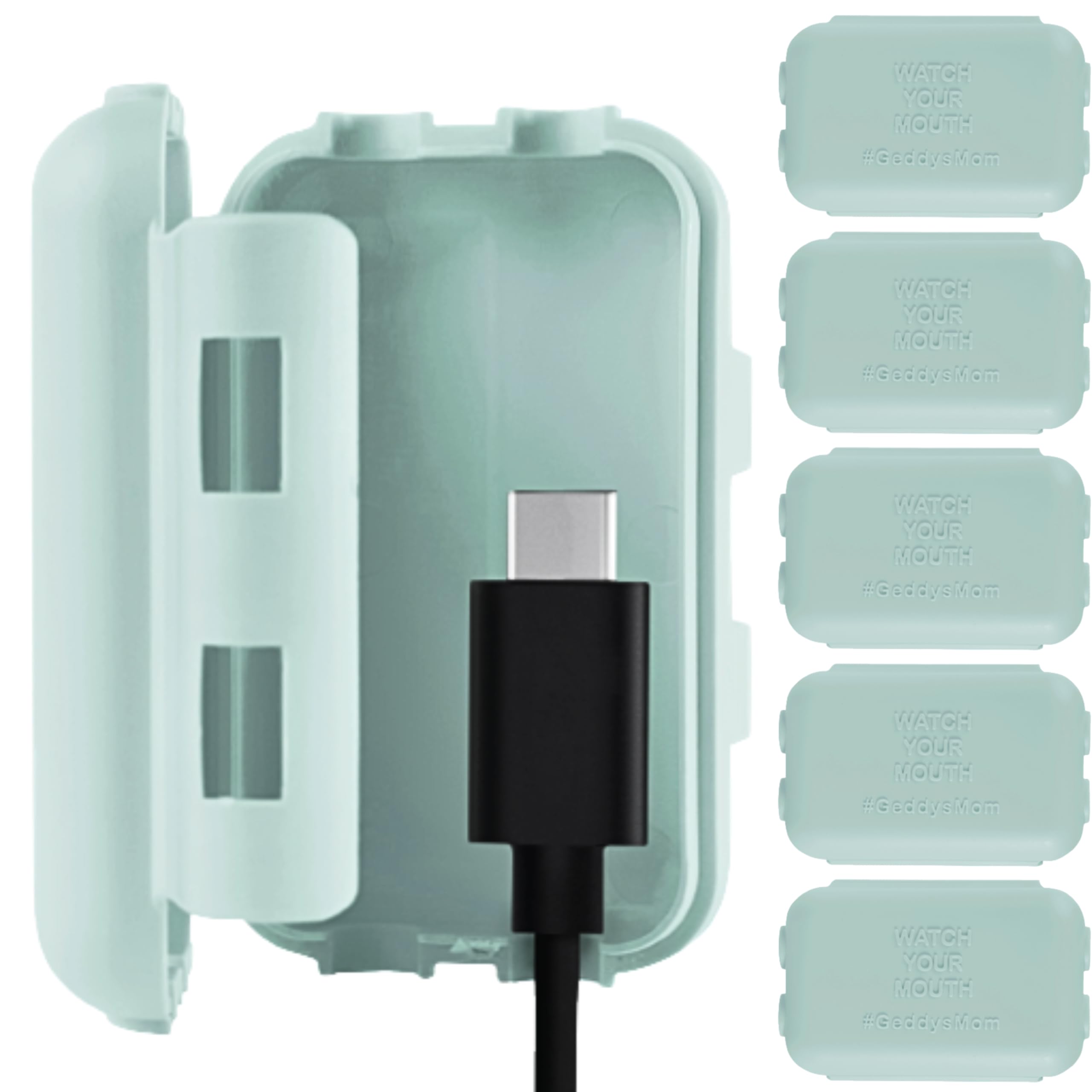 Geddy's Mom - Watch Your Mouth - Le chargeur USB primé pour enfants - Fabriqué aux États-Unis - Protection bébé pour tout-petits - Lot de 6 (Dusty Aqua)