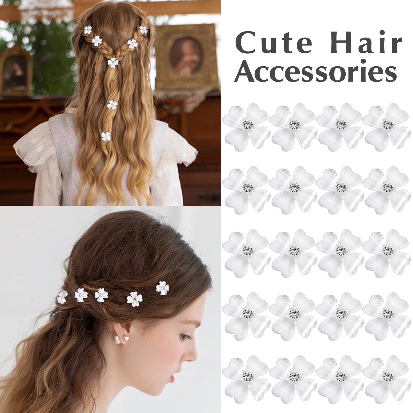 Amazon.co.jp: YISSION ミニホワイトフラワーヘアクリップ ライン