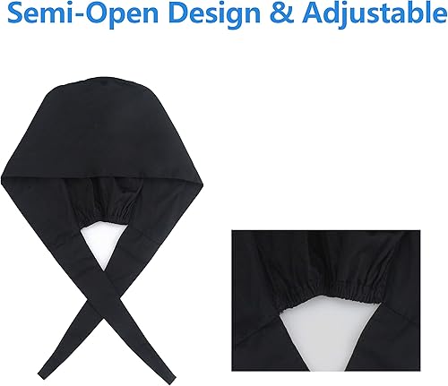 Miniatura 6 de QBA Gorra de trabajo ajustable con botón, gorro de trabajo de algodón, banda elástica para atar en la espalda, para mujeres y hombres, talla única