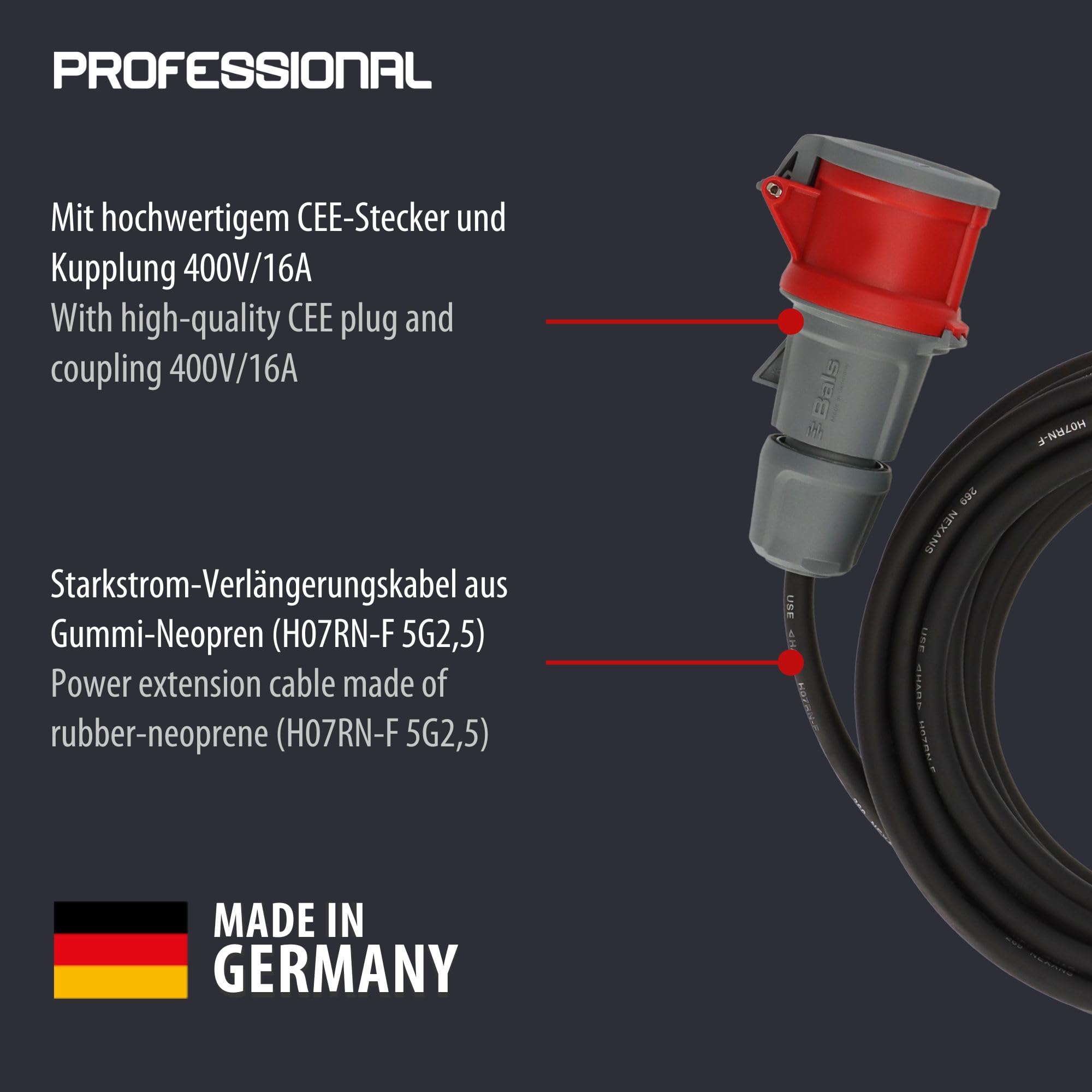 Brennenstuhl Professional Cable alargador de Enchufe CEE 400V/16A (Cable de 10 m, 5 Polos, Conector CEE, para Uso en Exteriores, Fabricado en Alemania) Negro
