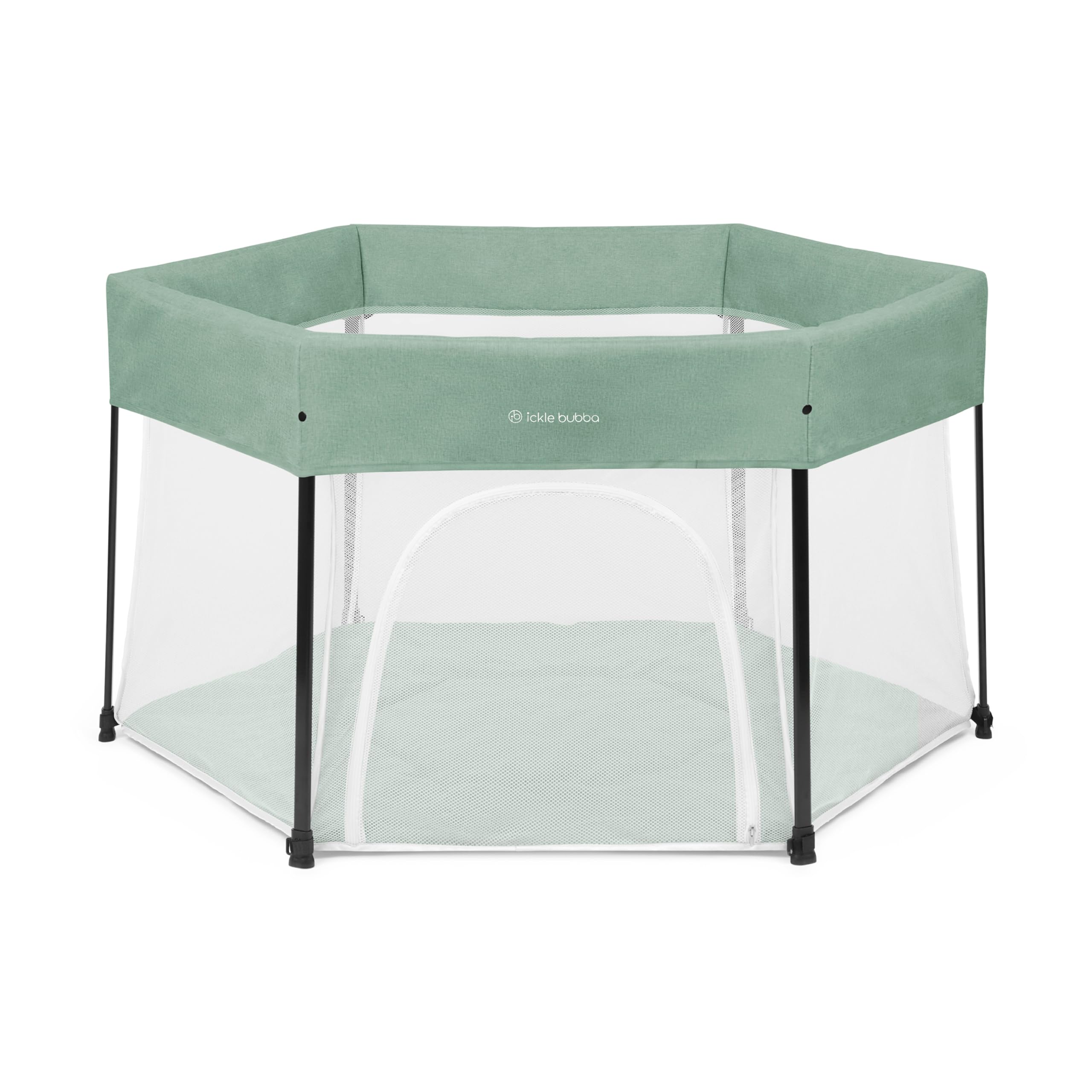 Parc pour bébé Ickle Bubba Fiesta – Installation en 30 secondes, côtés respirants, tapis de jeu rembourré et compact pour le rangement, sac de transport inclus (Vert sauge)