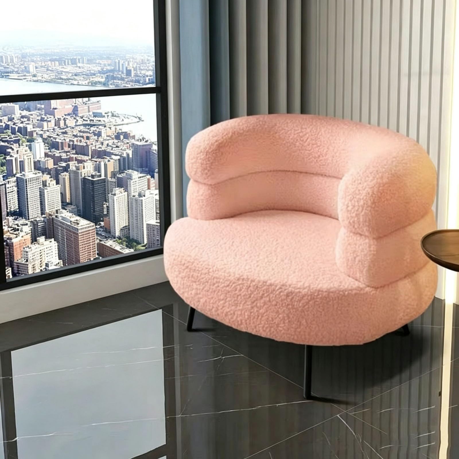 Poltrona da Salotto,Poltrona Imbottita In Tessuto Teddy con Braccioli,Design Avvolgente,Struttura In Legno e Gambe In Acciaio,per Soggiorno e Camera da Letto D