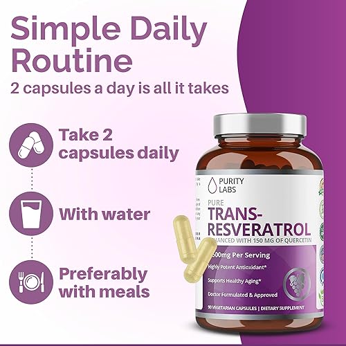 Miniatura 6 de Purity Labs Suplemento Puro Orgánico de Trans Resveratrol con Quercetina, Suplementos Nutricionales Veganos Antioxidantes para el Corazón, Piel,