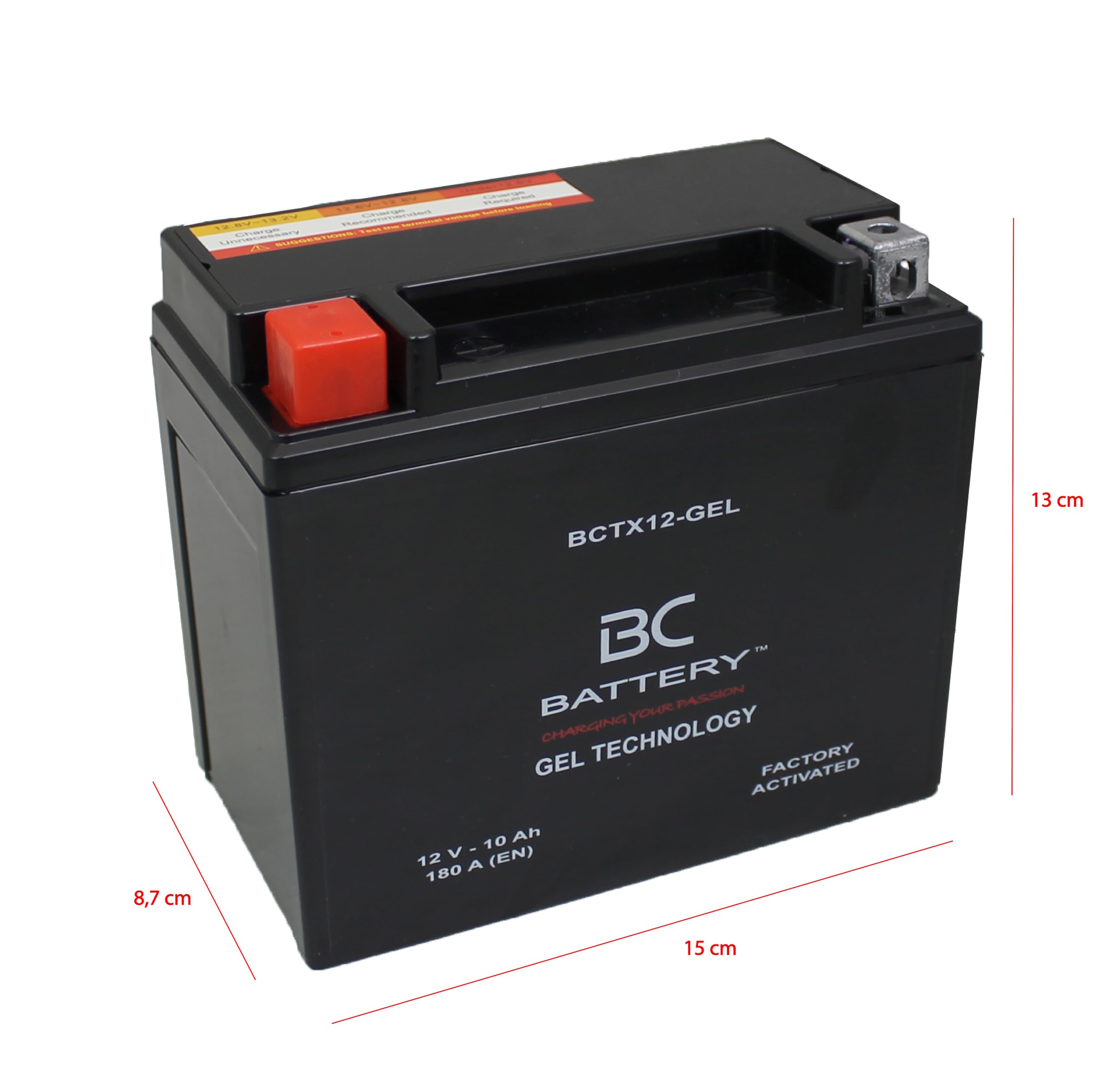 BC BATTERY Batería de arranque para motocicleta con GEL 12V 10Ah BCTX12-GEL Moto&Scooter, sin mantenimiento sellada precargada similar a YTX12-BS