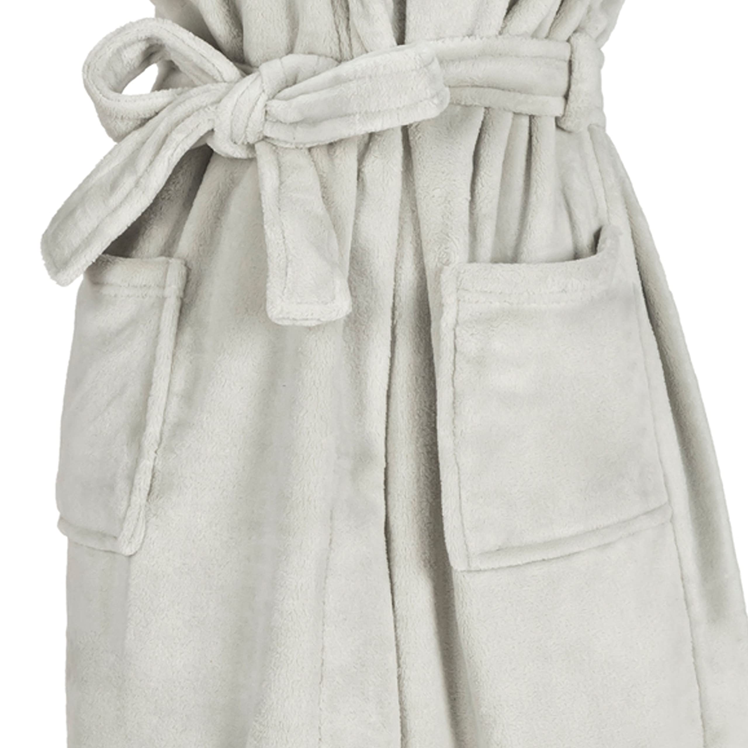 MONHOUSE Womens Dressing Gown - Premium Super Soft & Cosy Long Bathrobe - Ladies Thick Flannel Luxury Housecoat - Warm Fluffy Shearling Spa Robe for Her - Sherpa Bathrobe - Silver Sherpa UK 12-14