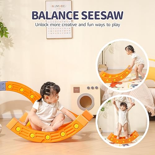 Miniatura 4 de UNICOO Juego de escalada 4 en 1 para niños, escalador de doble arco, rampa de escalada de doble cara, hamaca mecedora, juguetes de escalada para