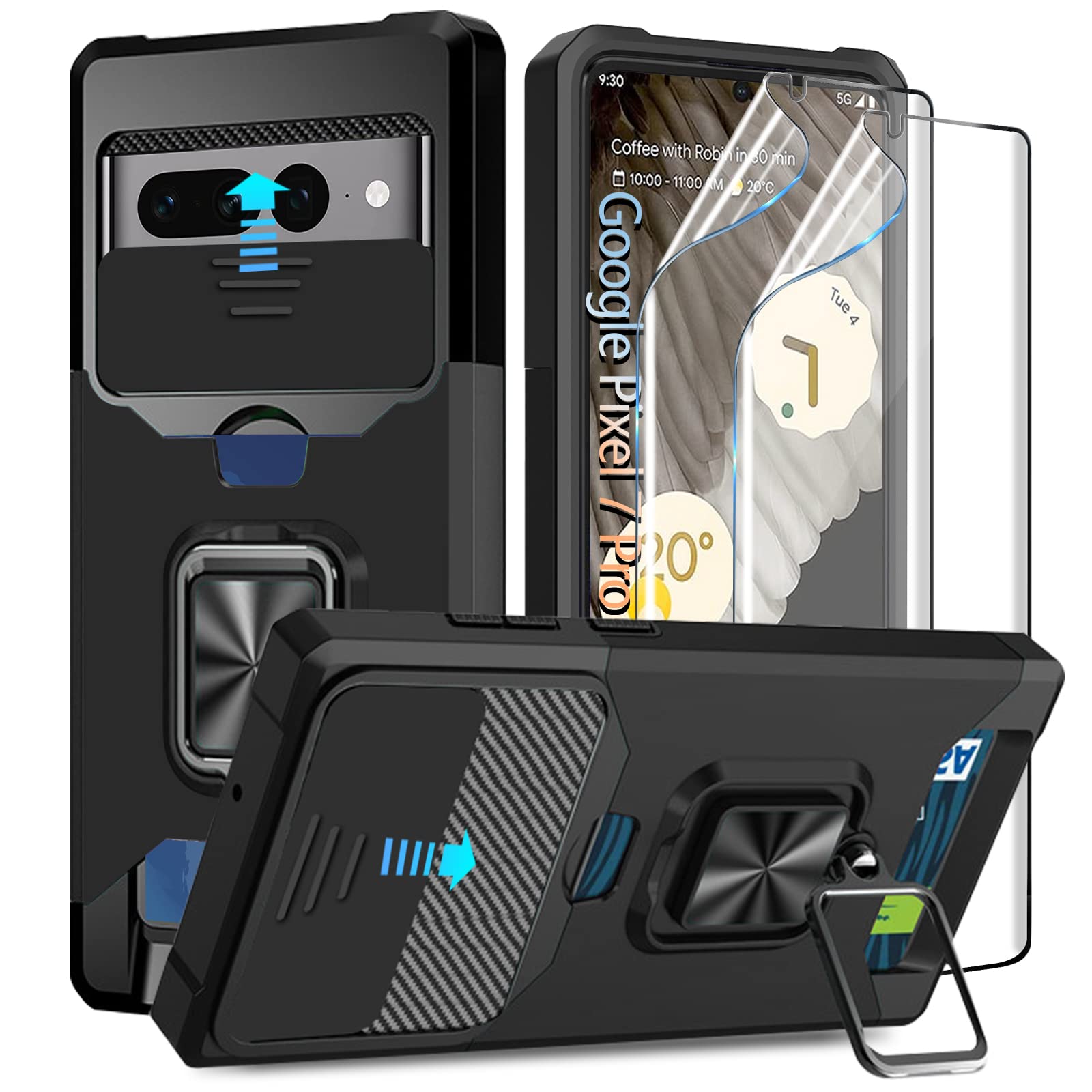 Cover Per Google Pixel 7a, Bi-materiale Rigida Con Anello Di Supporto Rotante - Blu - Italiano - Foto 12