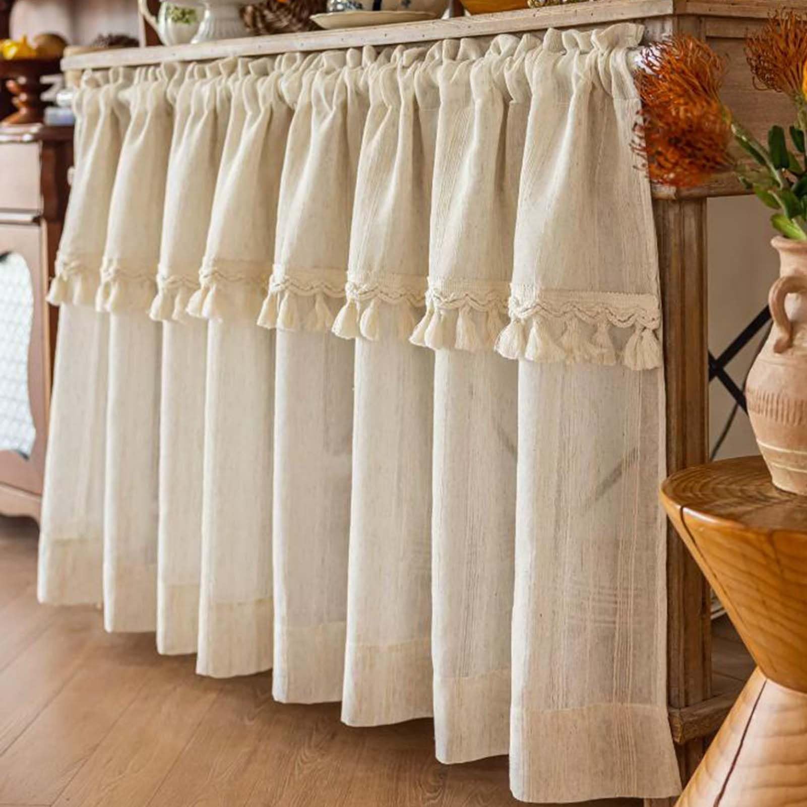 Tenda mezza corta da cucina sotto il lavello, tende a strati con tasca