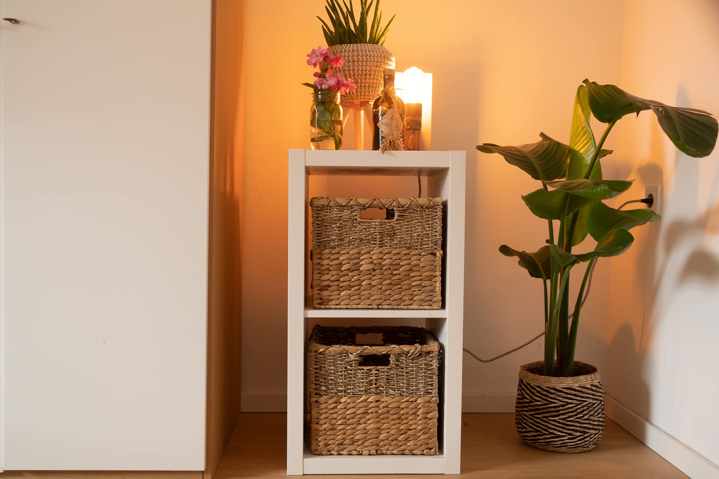 Decorasian - Cesto portaoggetti intrecciato in giacinto d'acqua e zostera, quadrato, set da 3 pezzi