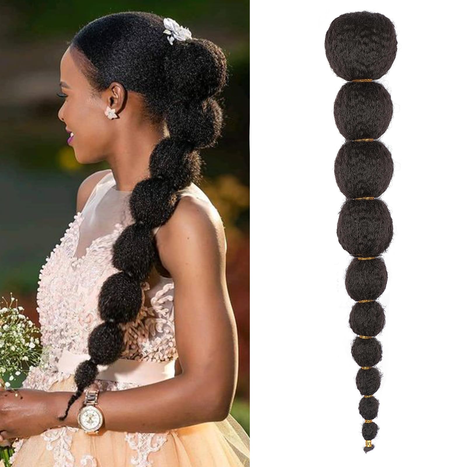 Kinky Afro Bubble Ponytail Extension for Black Women Long Drawstring Ponytail Natural Black Clip on Ponytails for Kids Synthetic Hair Piece Protective