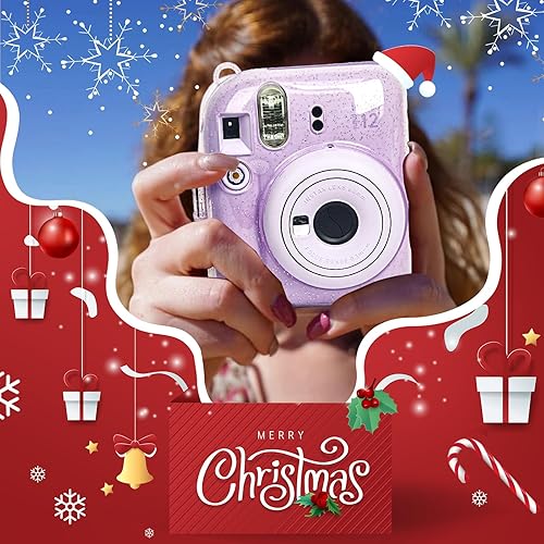 Miniatura 8 de WOGOZAN Mini funda transparente para cámara instantánea Fujifilm Instax 12, cubierta rígida de policarbonato con mini marco de fotos, calcomanías de