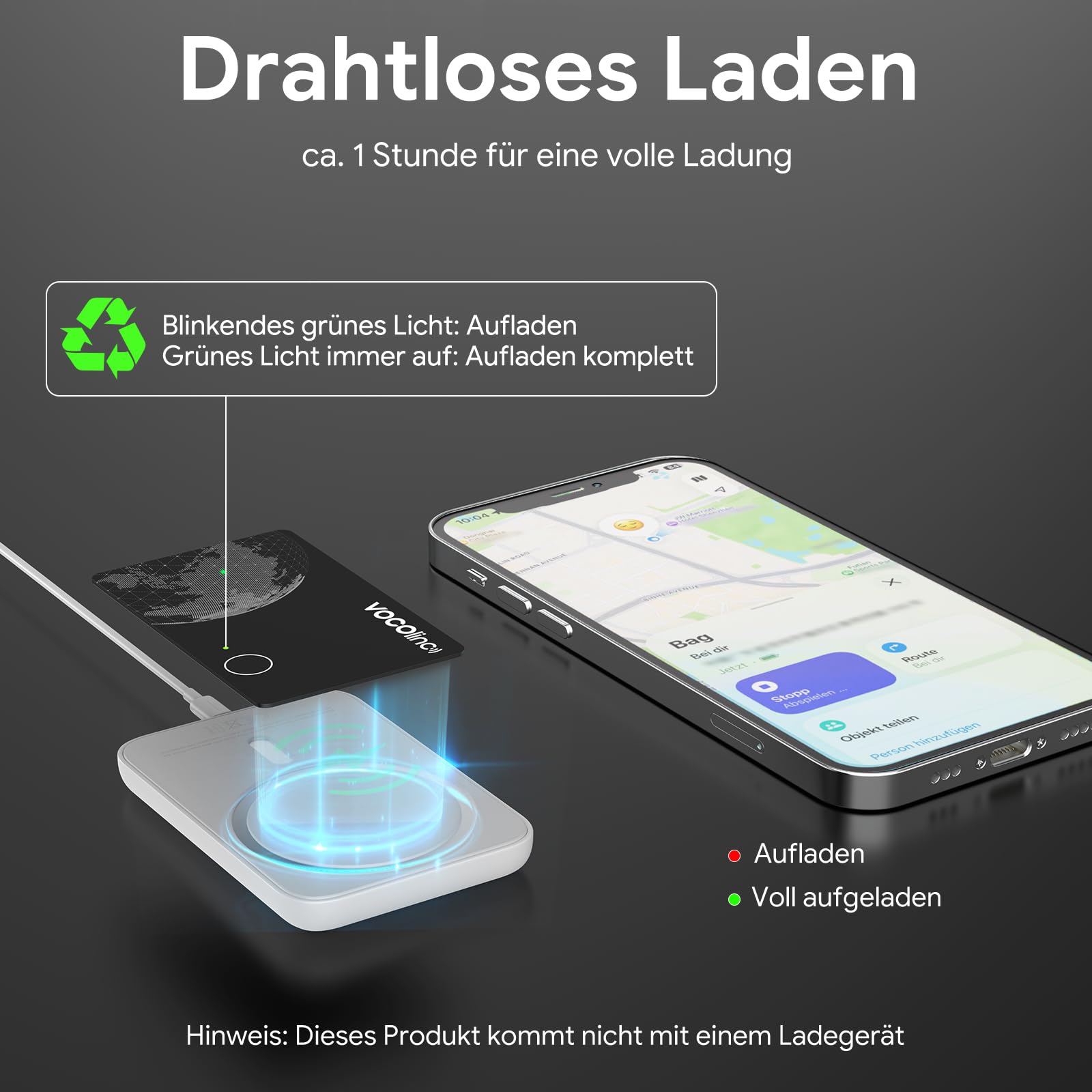 VOCOlinc Dual System Air Tag Card 2er Pack, Wiederaufladbar Wallet Tracker Karte Kompatibel mit Android Google Mein Gerät Finden or iOS Apple Wo ist? App, Bluetooth Finder für Gepäck/Taschen/Koffer