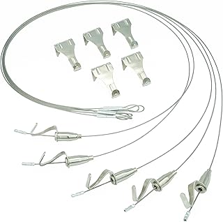Neshexst Picture Rail Hook and Wire Mounting System, Wire Rope Sling Featured in the Dopa DiY Magazine, Set of 5 Wires x 39.4 inches 0.5 m, 5 Hooks Included