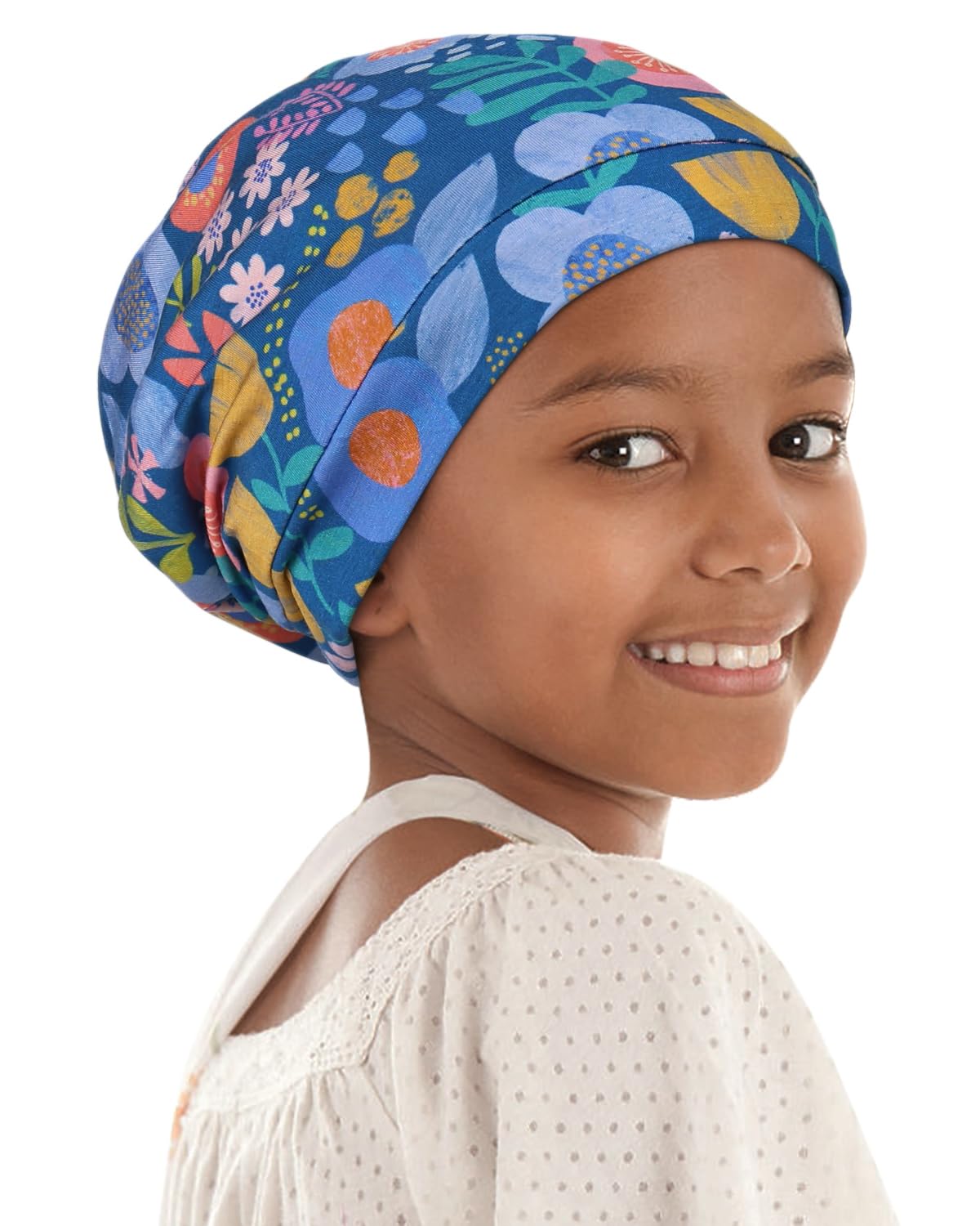 Chemo Headwear for Teen Girls Silky Satin Skull Cap Blue Pattern