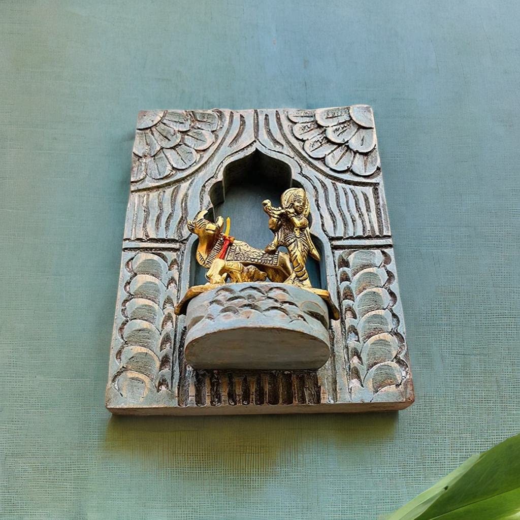 Wall Decorative Wooden Carved Jharokha, Handicraft Jharokha With God