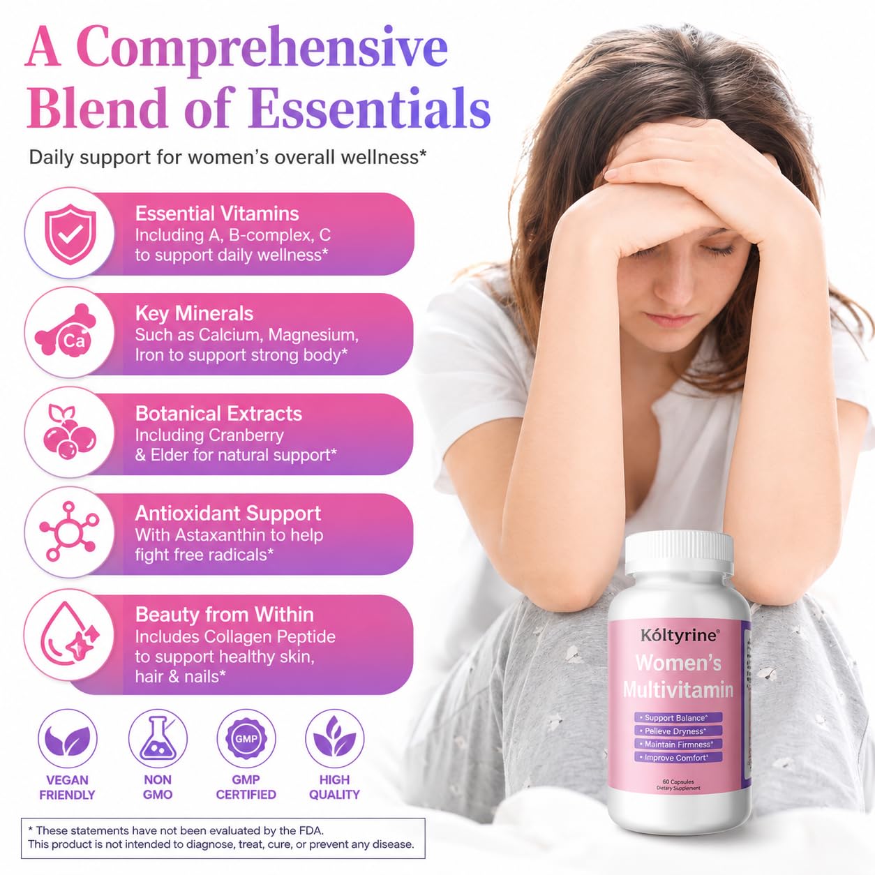 Vimerson Health Multivitamin for Women 13-in-1 Vitamin Complex with Biotin, Collagen & Keratin Vitamins B Complex, A, C, D3, E & K2 Hair Skin Nails & Energy Support 60 Capsules — Amazon image 6