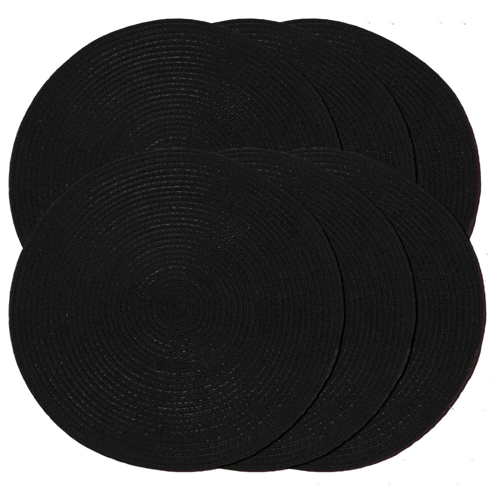 Noctiflorous 15 Inch Round Placemats Set of 6 Durable Braided Woven Heat Resistant Table Mats for Indoor Outdoor Non Slip Dining Table Place Mats(Black, 6) — image 1