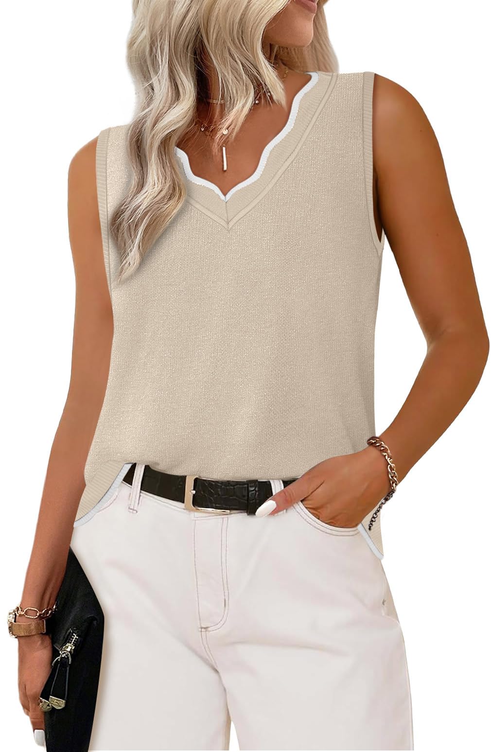 WIHOLL Womens V Neck Lightweight Sweaters Vest Dressy Casual Trendy Tank Tops All-Season Cozy Outfits