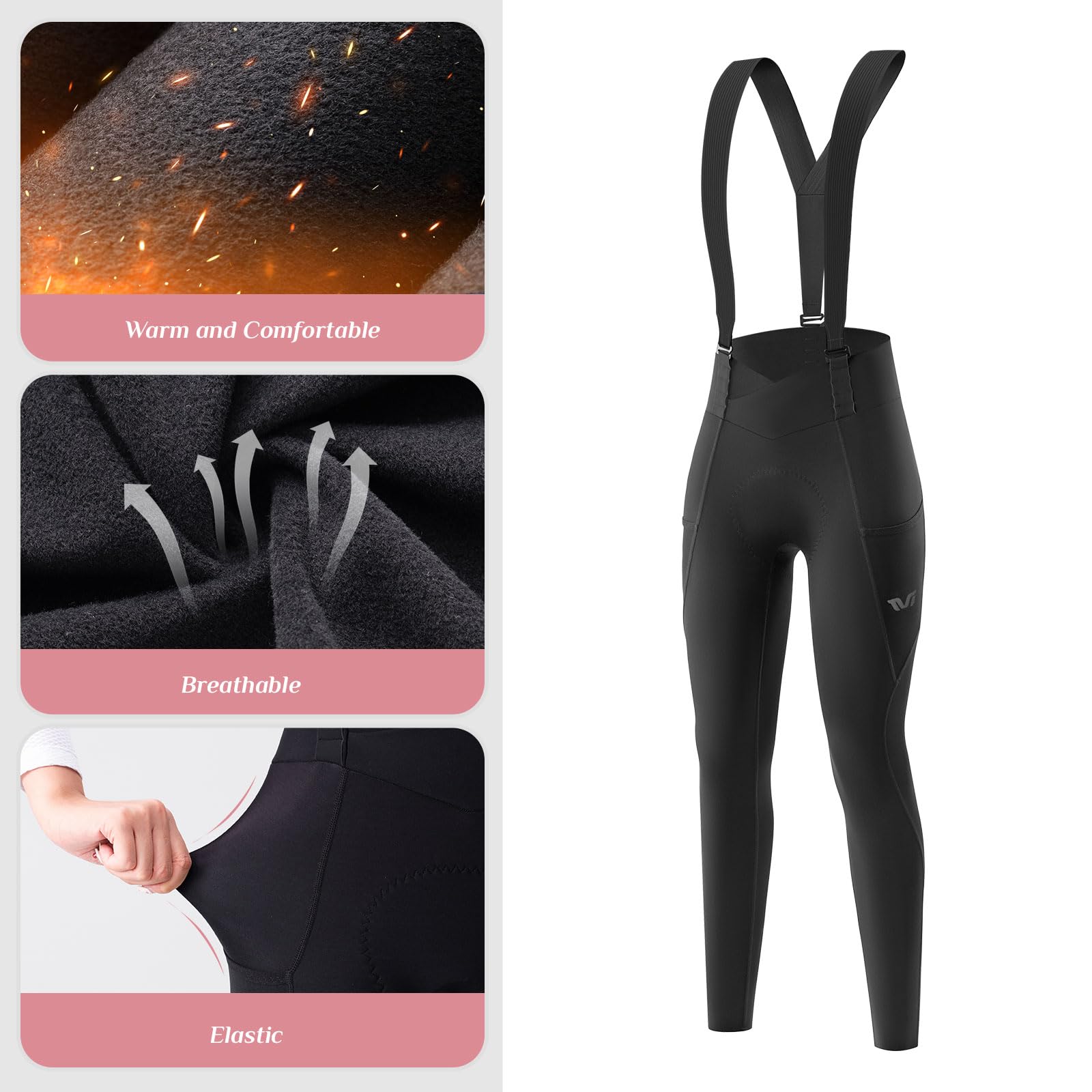 ROCKBROS TVI Culotte Largo Ciclismo para Mujer Invierno, Pantalón Térmico con 3D Acolchado Transpirable Secado Rápido para Bicicleta MTB, Negro