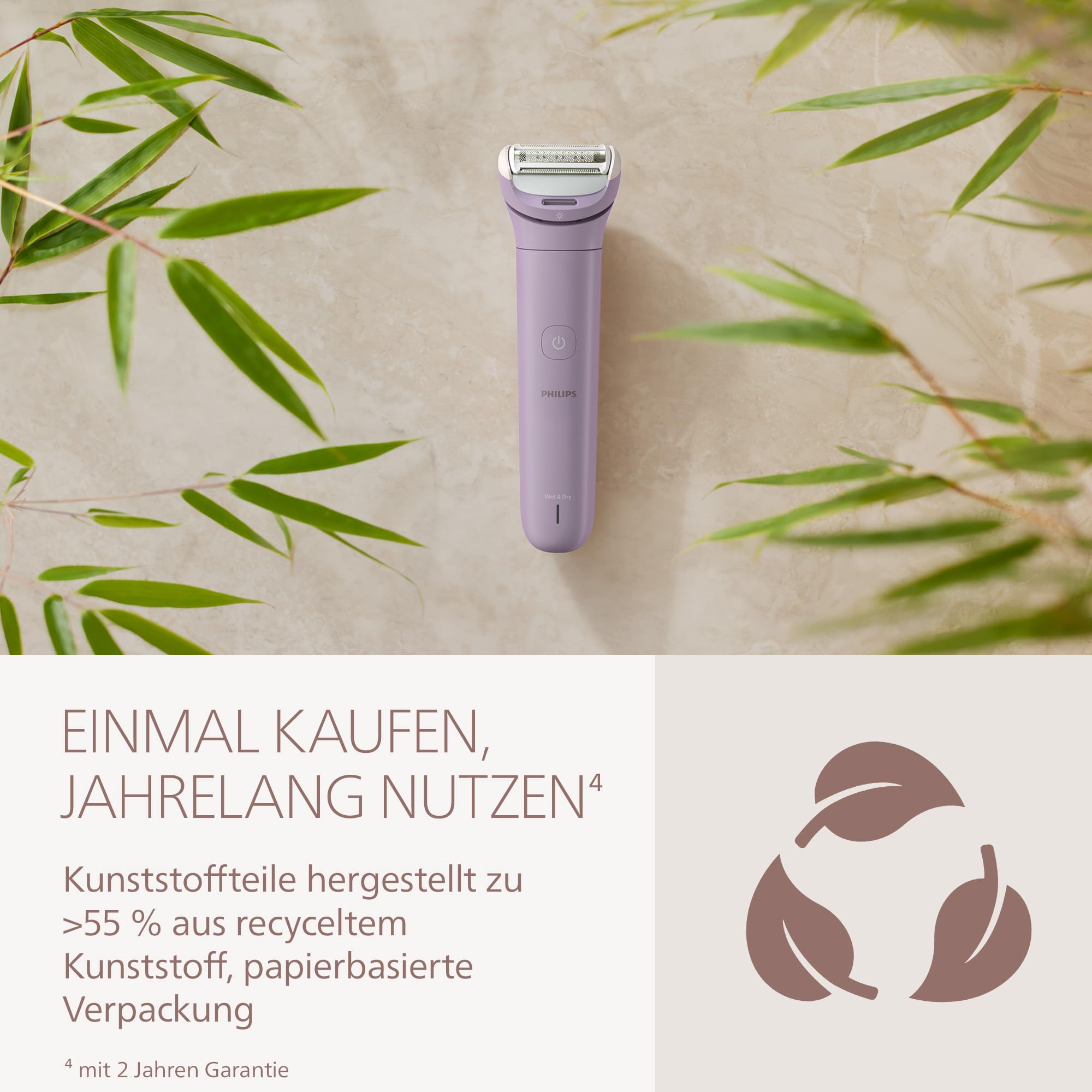 Philips Lady Shaver Series 8000 - kabelloser elektrischer Rasierer, nass und trocken, 3-Klingen-System, flexibler Scherkopf, LED-Licht, Beine/Körper/Bikinizone, 100 Min. Laufzeit, Modell BRL149/00