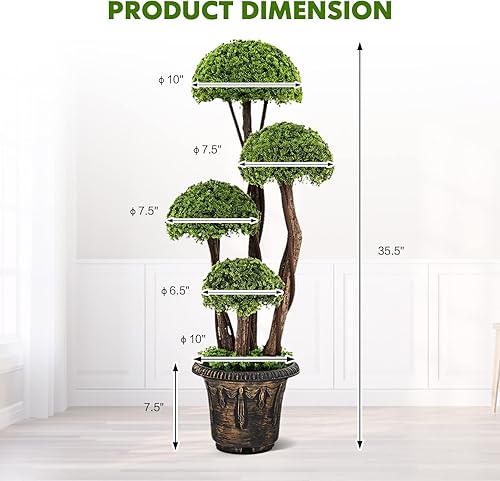 Miniatura 6 de BECOMFORT Árbol de bola de cedro artificial en maceta de 3 pies, árbol topiario de boj falso con maceta, decoración de arbustos redondos de