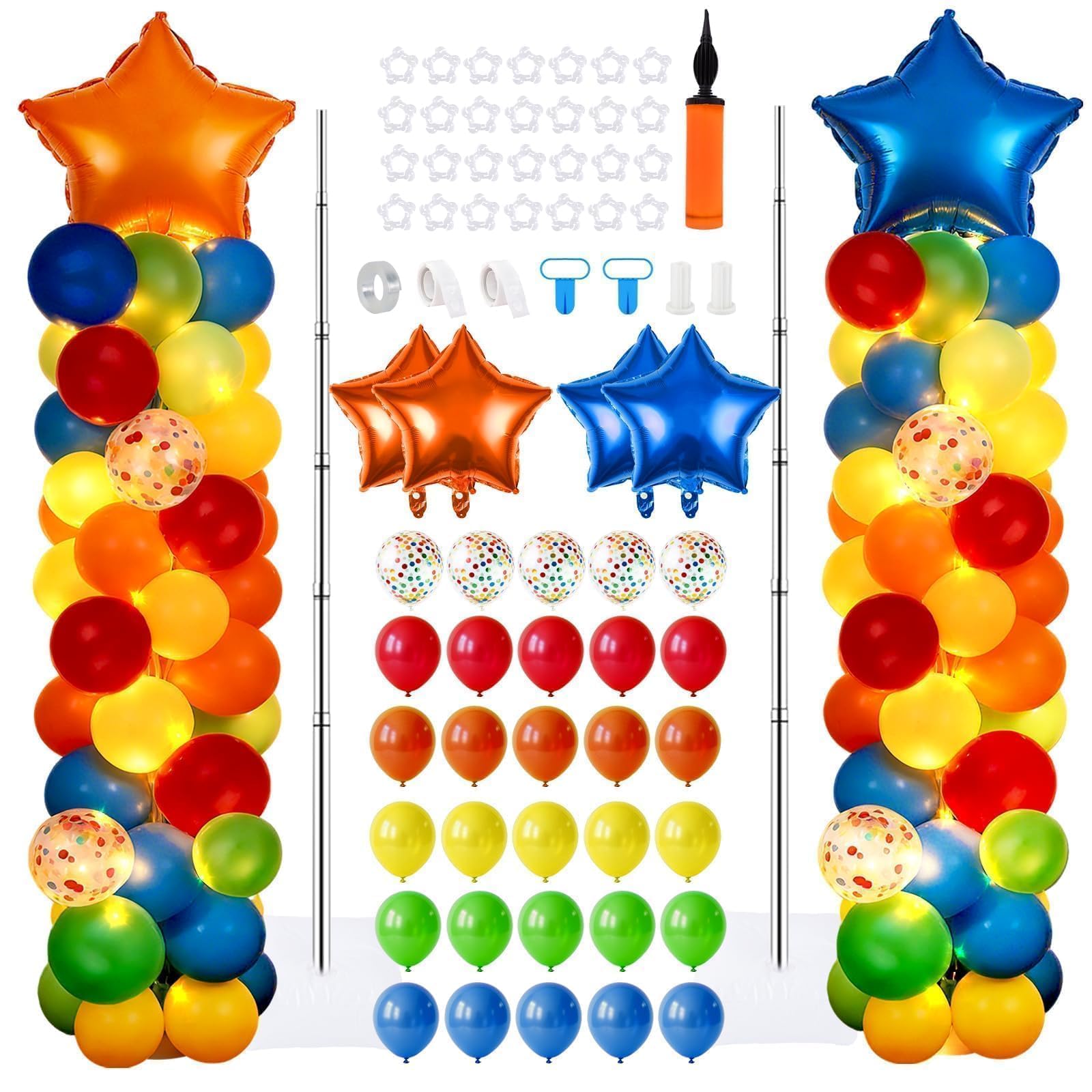Photo 1 of 2 Sets Rainbow Birthday Balloons Column Stand Kits Adjustable Colorful Balloon Arch Garland with Vibrant Colors Star for Birthday Bridal Shower Wedding Party Decoration (Rainbow, 2)