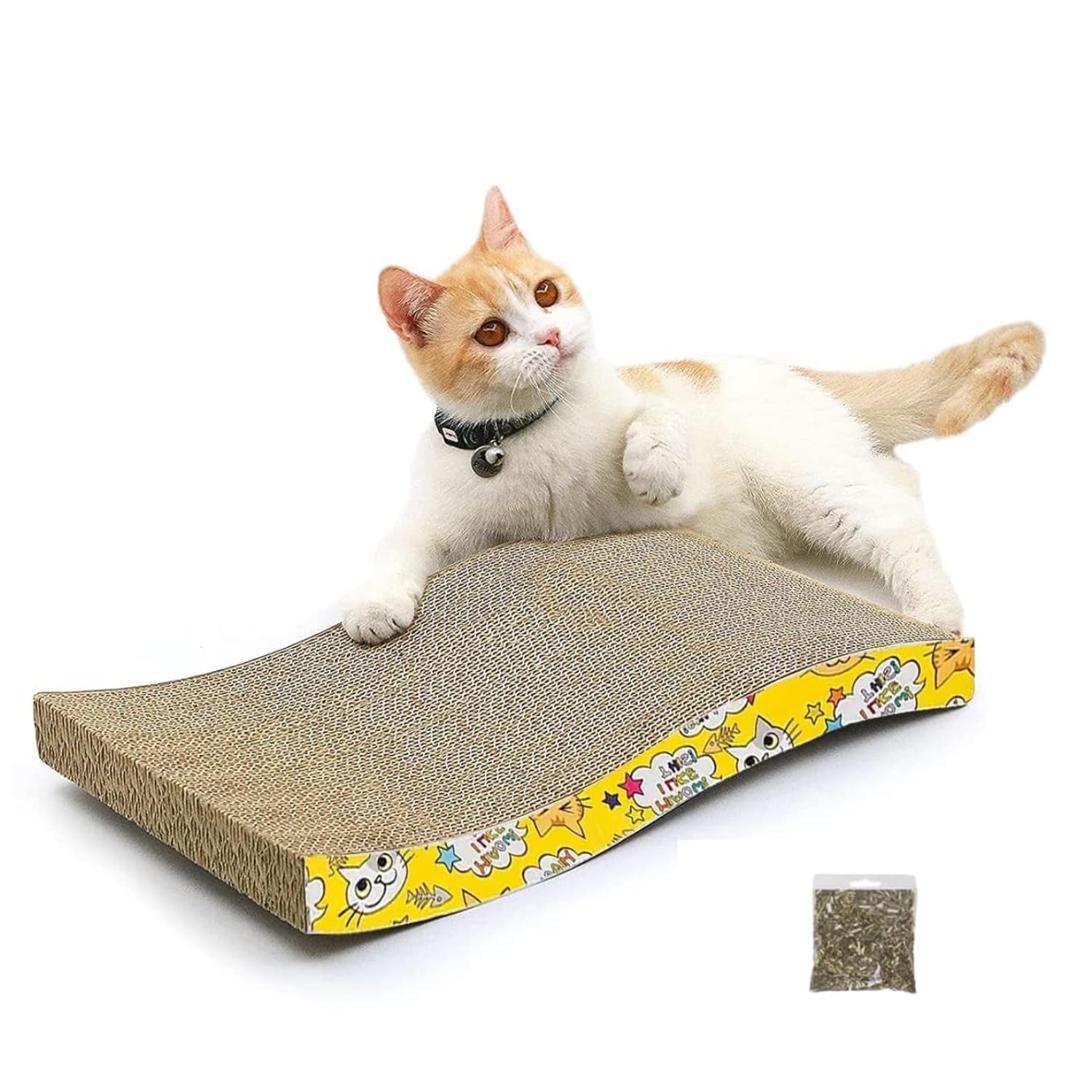 Emily Pets Cat Scratcher Cardboard 2 in 1 Reversible Scratching Pad Recyclable Corrugated Scratch Toy with Wave Shape & 10ML Catnip Cat Scratch Lounge for Furniture Protection Scratch Board-picture-11