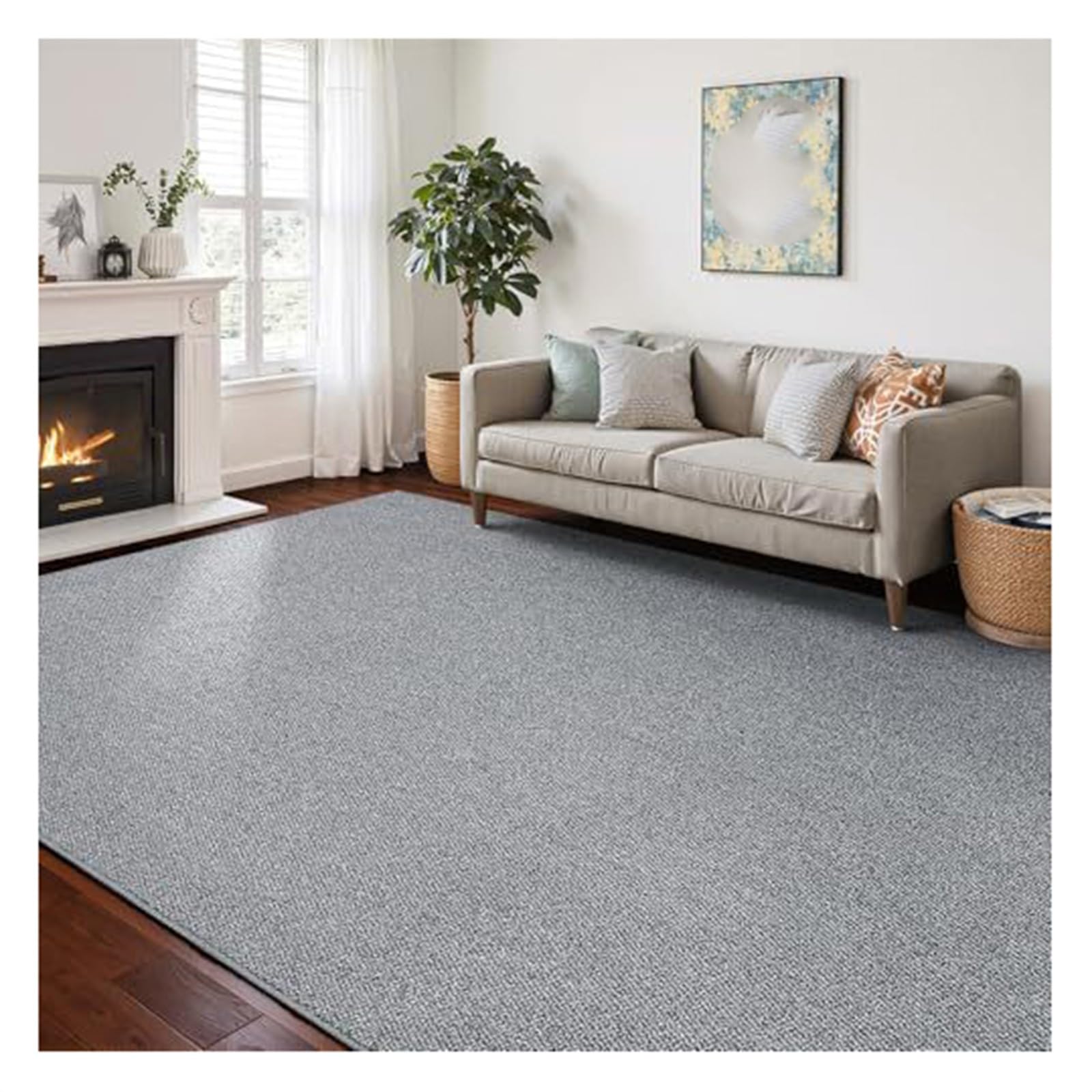 Tapis de salon en sisal gris 140x200 cm lavable et antidérapant