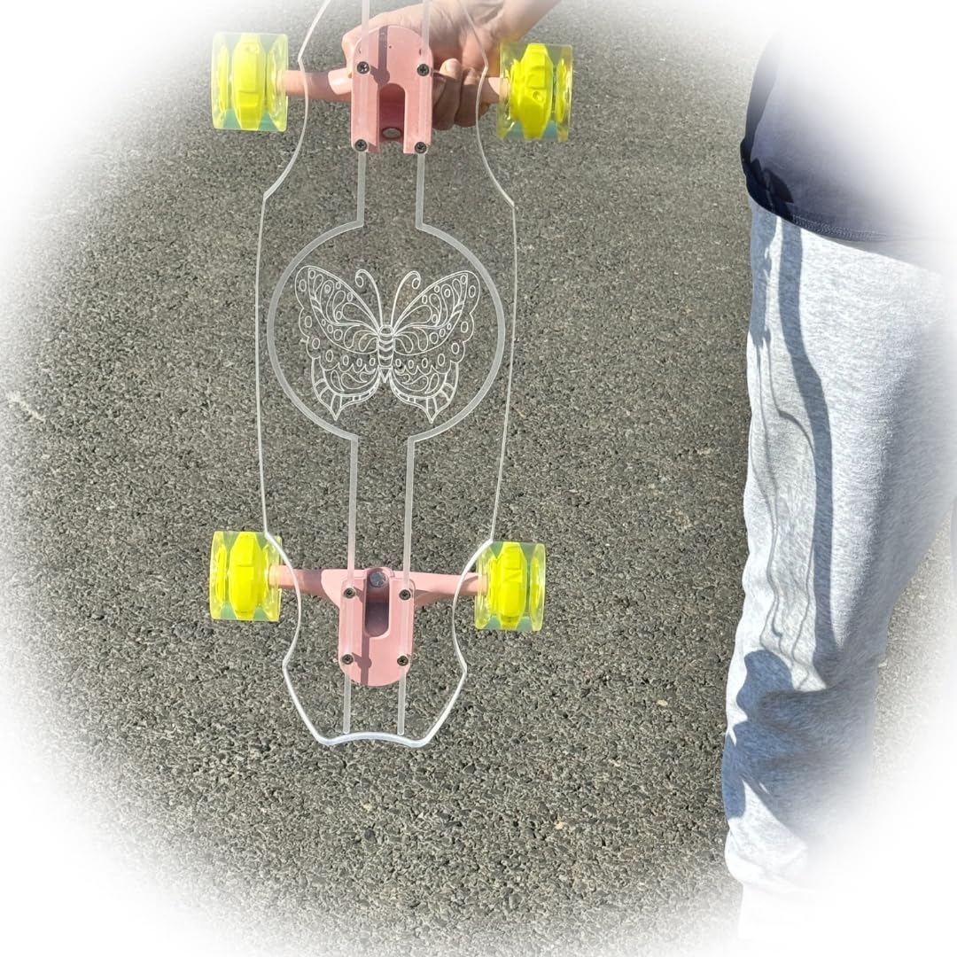 GHOST BOARDS 24'' Penny Ghost Board – Acrylic Mini Skateboard with LED Wheels | Travel-Size, Easy to Ride Penny Bored | Longboard Skateboard Adult & All Ages. Great for Beginners (Butterfly)