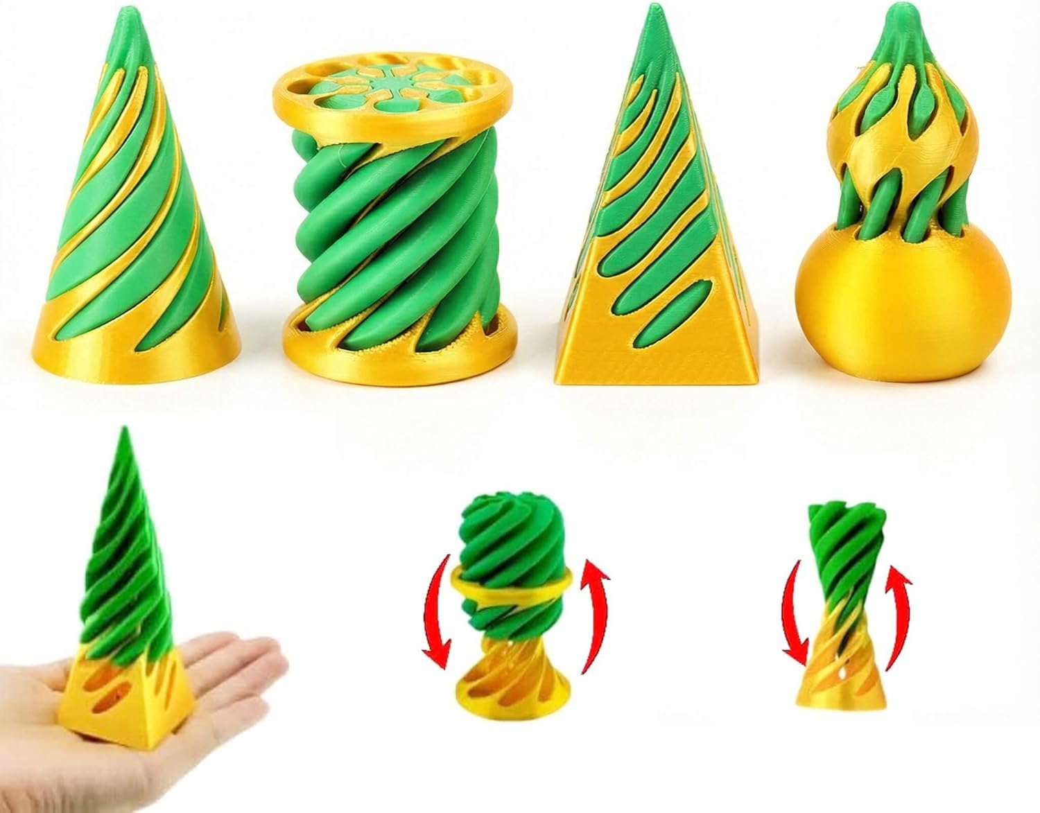 3D Printed Fidget Toys for Adults, 4 Packs Sensory & Stress Relief Desk Toys with Mesmerizing Colors, Smooth Gliding Motion for Anxiety Relief and Focus, Valentines Easter Gift for Him Her He She