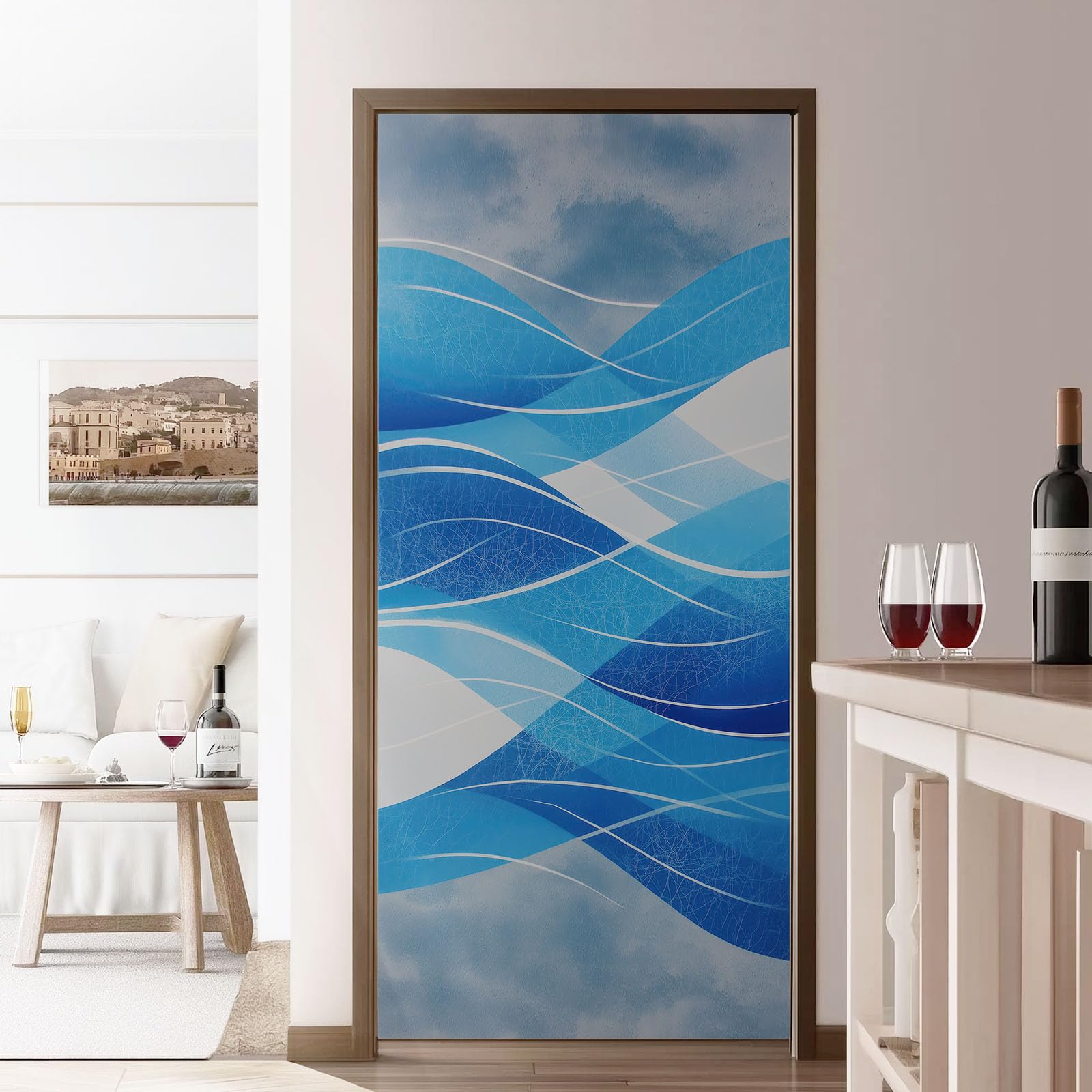 Abstracto Rayas 3D Autoadhesivas Pegatinas para Puerta 95 x 215 cm - Vinilo para Puerta Papel Pintado Pared Graduado Líneas Diseño Cartel Puerta Extraíble Papel Pintado Decoración para Dormitorio
