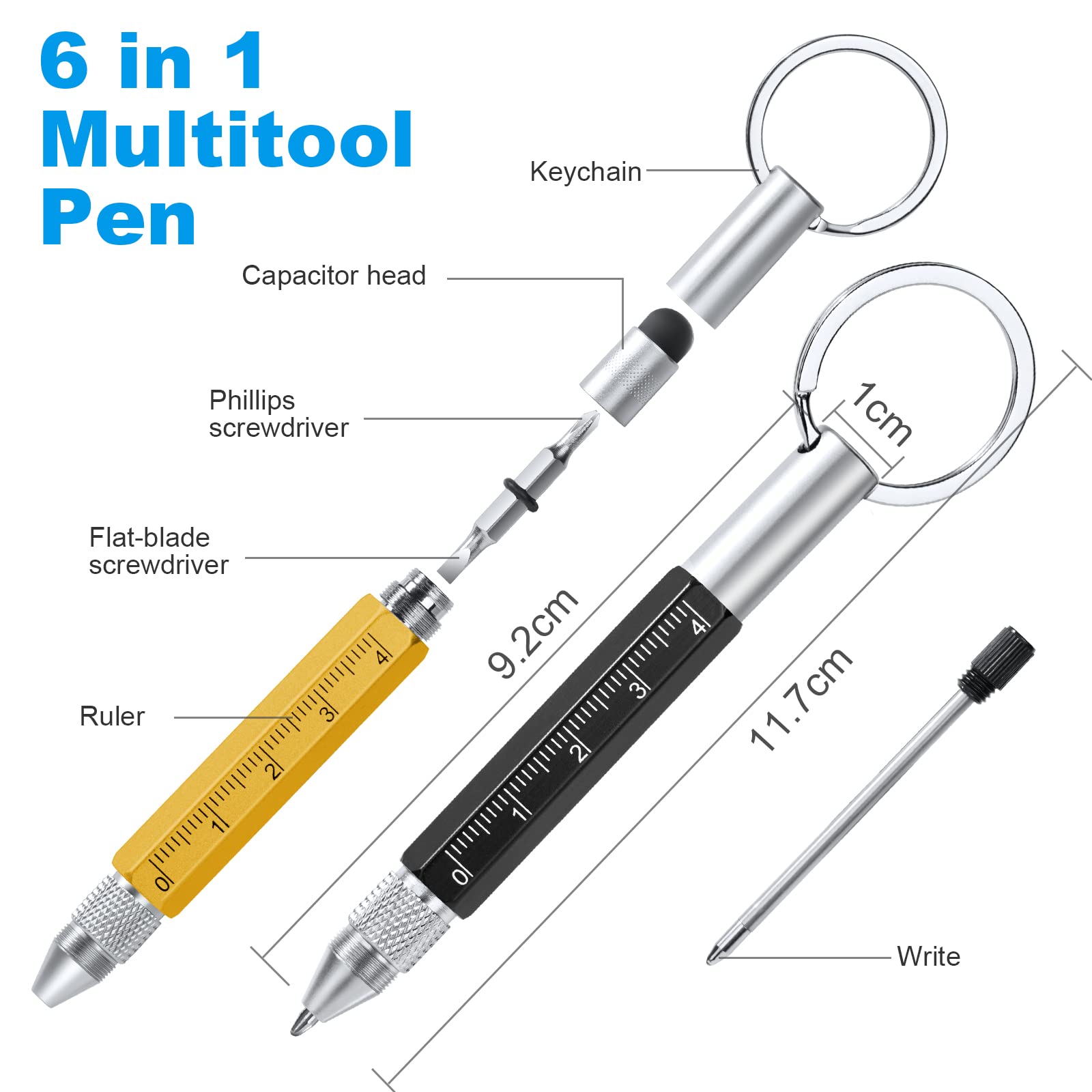 Vicloon Multi Tool Pen, 6 in 1 Multitools Gadgets for Men Dad Grandad Gifts Include Ballpoint Pen, Touchscreen Stylus, Ruler - Image 2